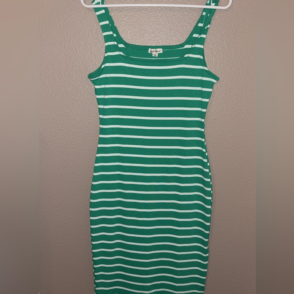 Cherish Green and White Striped Midi Dress